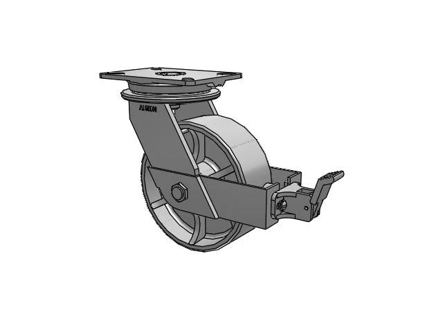 Albion Casters HD Raceway 8" x 3" Cast Iron Wheel Caster with Face Brake and 7.25" x 5.25" Plate - Heavy-Duty Mobility Solution for Industrial Applications Albion-Casters
