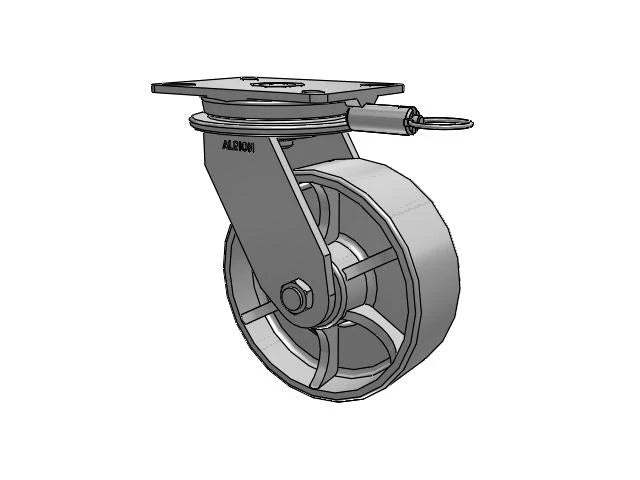Albion Casters HD Raceway 8" x 3" Cast Iron Wheel Caster with 7.25" x 5.25" Plate & Swivel Lock - Heavy-Duty Performance for Industrial Applications Albion-Casters