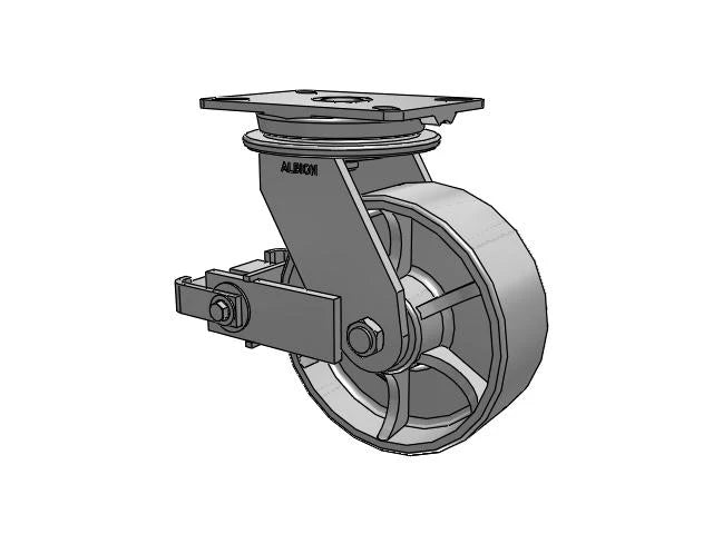 Albion Casters HD Raceway 8" x 3" Cast Iron Wheel Caster with Poly-Cam Brake | 7.25" x 5.25" Plate | Heavy-Duty Mobility Solution for Industrial Applications Albion-Casters
