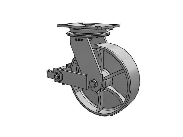 Albion Casters HD Raceway 10" x 3" Cast Iron Wheel Caster with Poly-Cam Brake - Heavy-Duty 7.25" x 5.25" Plate for Industrial Use - Model 90CA10501SP Albion-Casters