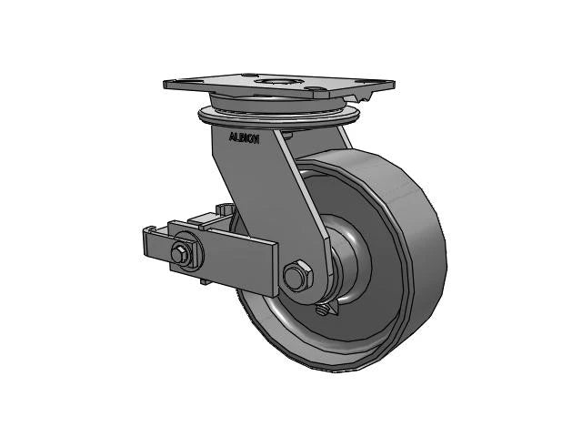Albion Casters HD Raceway 8" x 3" Forged Steel Wheel Caster with Poly-Cam Brake - 7.25" x 5.25" Plate | Heavy-Duty Performance for Industrial Applications Albion-Casters