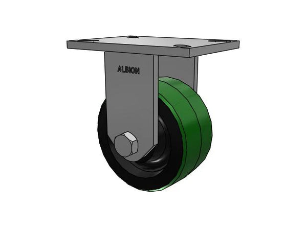 Albion Casters HD Raceway 6" x 3" Green Poly-on-Iron Rigid Caster with 7.25" x 5.25" Plate - High-Durability, Heavy-Duty Caster for Industrial Use | Model 90PY06509R Albion-Casters