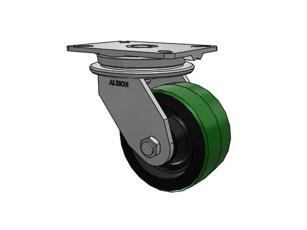 Albion Casters HD Raceway 6" x 3" Green Poly-on-Iron Caster with 7.25" x 5.25" Plate - Heavy-Duty Industrial Caster for Superior Load-Bearing and Durability Albion-Casters