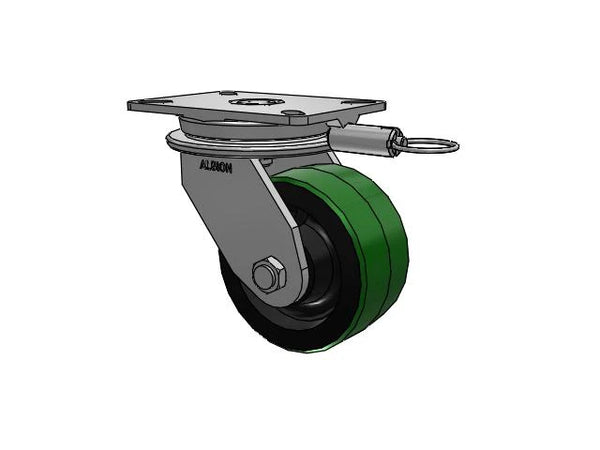 Albion Casters HD Raceway 6" x 3" Green Poly-on-Iron Swivel Caster with Lock - 7.25" x 5.25" Plate, Heavy-Duty Performance | Model 90PY06509SL Albion-Casters