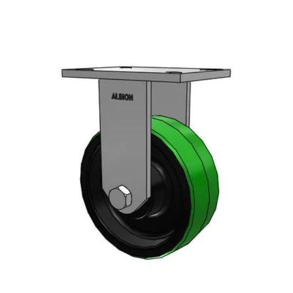 Albion Casters 8" x 3" HD Raceway Green Polyurethane-on-Iron Rigid Caster with 7.25" x 5.25" Plate - Heavy-Duty Industrial Caster for Superior Load Capacity and Durability Albion-Casters