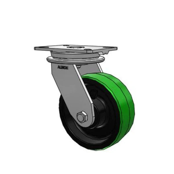 Albion Casters 8" x 3" Industrial Line Caster - HD Raceway Green Polyurethane-on-Iron with 7.25" x 5.25" Plate - Heavy-Duty Model 90PY08501S Albion-Casters