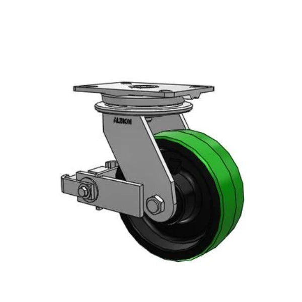 Albion Casters 8" x 3" Industrial Line - Heavy-Duty Polyurethane-on-Iron Caster with Poly Cam Brake and 7.25" x 5.25" Plate - Industrial-Grade Durability (Model 90PY08501SP) Albion-Casters