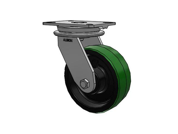 Albion Casters HD Raceway 8" x 3" Green Poly-on-Iron Tapered Roller Bearing Caster with 7.25" x 5.25" Plate - Heavy-Duty Industrial Caster for Smooth Operation and Durability | Model 90PY08509S Albion-Casters