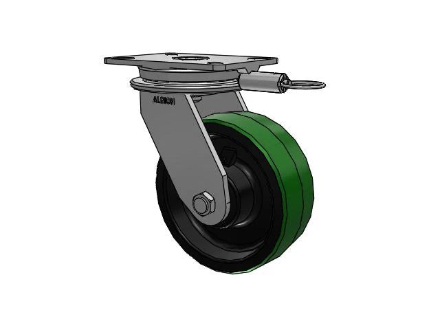 Albion Casters HD Raceway 8" x 3" Green Poly-on-Iron Swivel Caster with Lock - Heavy-Duty 7.25" x 5.25" Plate | Model 90PY08509SL Albion-Casters