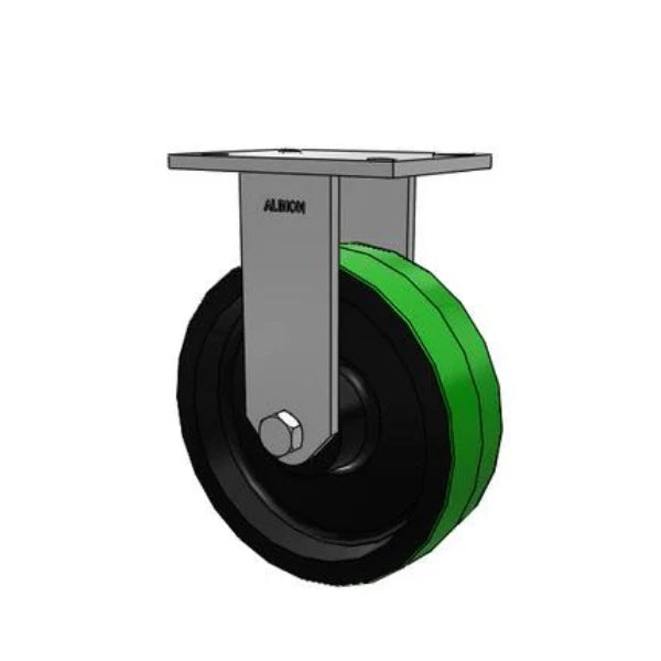 Albion Casters 10" x 3" Industrial Line -  HD Raceway Green Poly-on-Iron Rigid Caster - 7.25" x 5.25" Plate, Heavy-Duty Industrial Strength, Model 90PY10501R Albion-Casters