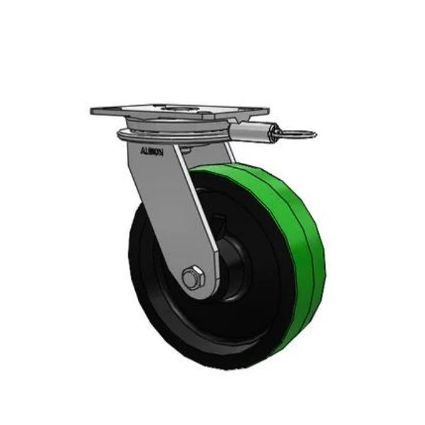 Albion Casters 10" x 3" Industrial Line - HD Raceway Green Poly-on-Iron Caster with 7.25" x 5.25" Plate and Swivel Lock - Heavy-Duty Performance for Industrial Use Albion-Casters