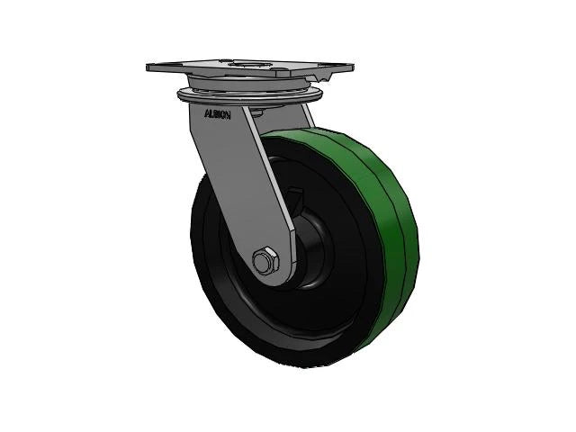 Albion Casters HD Raceway 10" x 3" Green Poly-on-Iron Tapered Roller Bearing Caster with 7.25" x 5.25" Plate - Heavy-Duty, Smooth Operation, High Durability Albion-Casters
