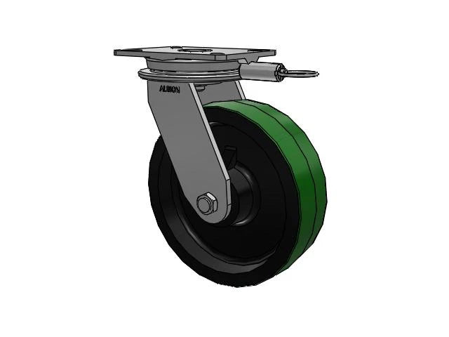 Albion Casters HD Raceway 10" x 3" Green Poly-on-Iron Caster with Tapered Roller Bearing, 7.25" x 5.25" Plate & Swivel Lock - Model 90PY10509SL Albion-Casters