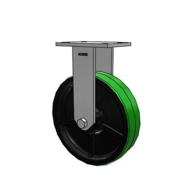 Albion Casters 12" x 3" Industrial Line - Rigid Caster - HD Raceway Green Poly-on-Iron with 7.25" x 5.25" Plate, Model 90PY12501R | Heavy-Duty Caster for Industrial Use Albion-Casters