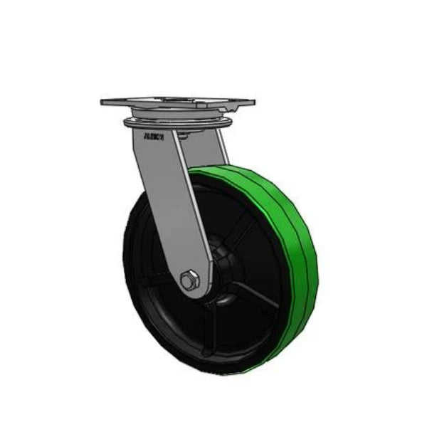 Albion Casters 12" x 3" Industrial Line HD Raceway Green Poly-on-Iron Caster with 7.25" x 5.25" Plate – Heavy-Duty, Durable Caster for Industrial Use - Model 90PY12501S Albion-Casters