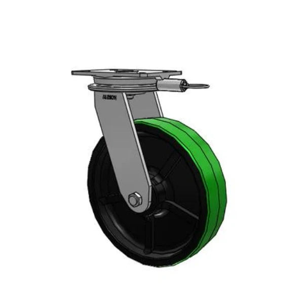 Albion Casters 12" x 3" Industrial Line - HD Raceway Green Poly-on-Iron Caster with Swivel Lock - 7.25" x 5.25" Plate, Heavy-Duty Industrial Caster for High Load Capacity - Model 90PY12501SL Albion-Casters