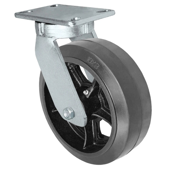 Durastar Xtreme Heavy Duty 91 Series - 10" x 3" Rubber on Steel Swivel Caster - 1100 lb Capacity, 4-1/2" x 6-1/4" Top Plate Durastar