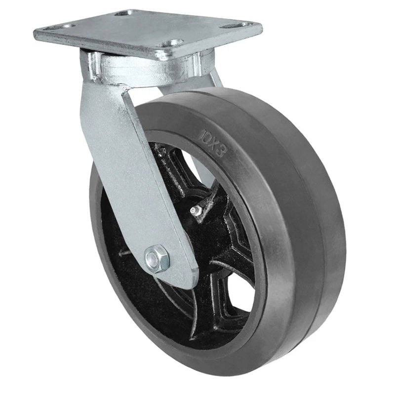 Durastar Xtreme Heavy Duty 91 Series - 10" x 3" Rubber on Steel Swivel Caster - 1100 lb Capacity, 4-1/2" x 6-1/4" Top Plate Durastar
