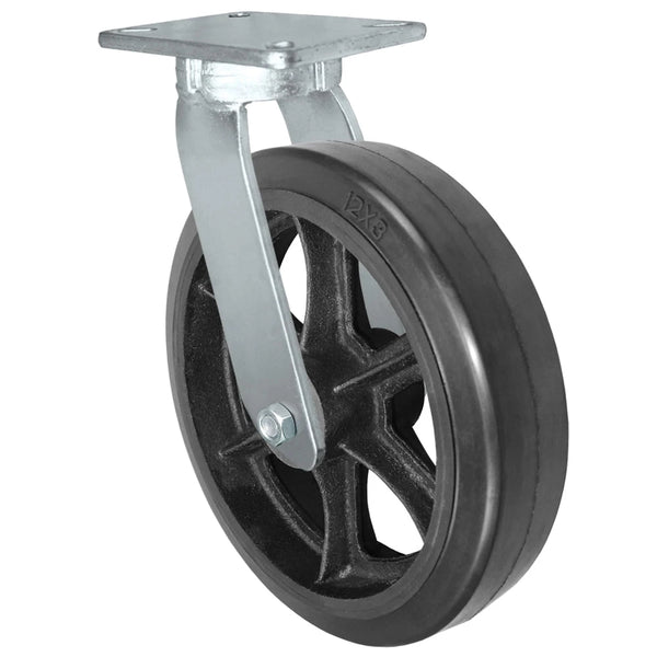Durastar Xtreme Heavy Duty 91 Series - 12" x 3" Rubber on Steel Swivel Caster - 1300 lb Capacity, 4-1/2" x 6-1/4" Top Plate Durastar