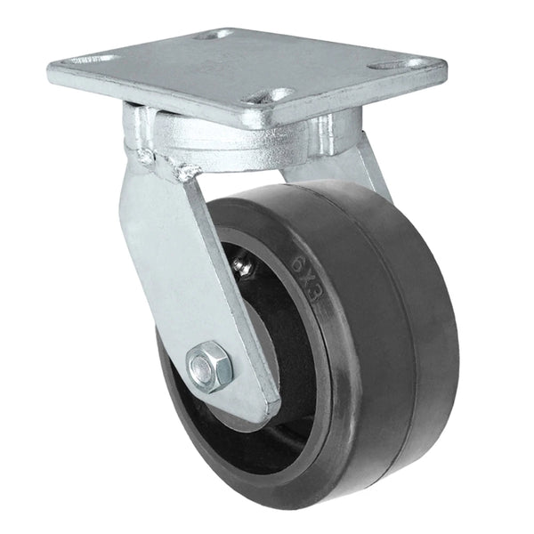 Durastar Xtreme Heavy Duty 91 Series - 6" x 3" Rubber on Steel Swivel Caster - 750 lb Capacity, 4-1/2" x 6-1/4" Top Plate Durastar