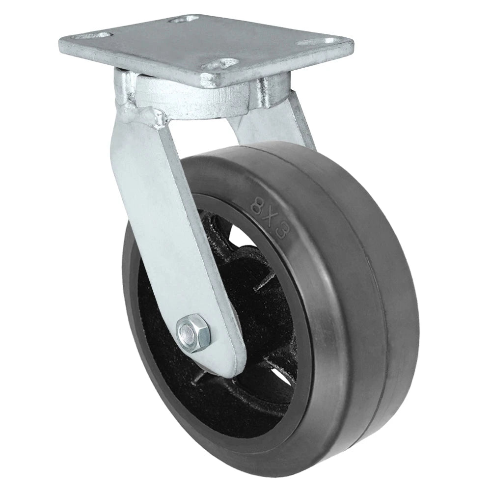 Durastar Xtreme Heavy Duty 91 Series - 8" x 3" Rubber on Steel Swivel Caster - 900 lb Capacity, 4-1/2" x 6-1/4" Top Plate Durastar
