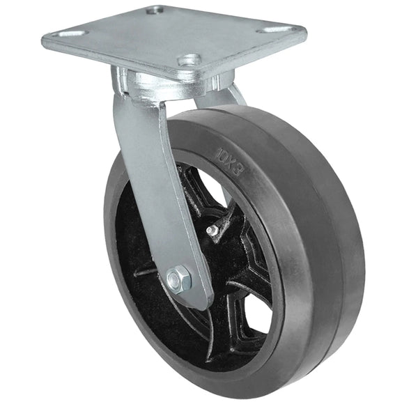 Durastar Xtreme Heavy Duty 92 Series - 10" x 3" Rubber on Steel Swivel Caster - 1100 lb Capacity, 5-1/4" x 7-1/4" Top Plate Durastar