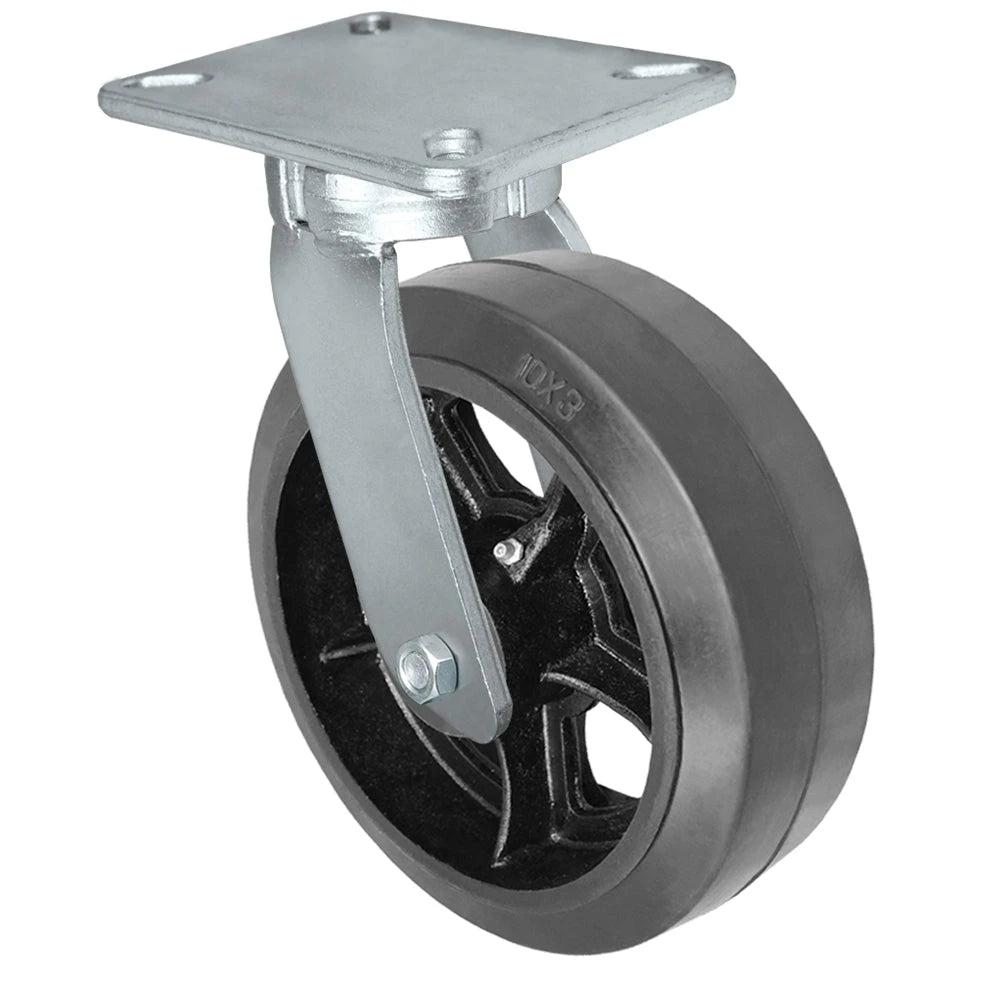 Durastar Xtreme Heavy Duty 92 Series - 12" x 3" Rubber on Steel Swivel Caster - 1300 lb Capacity, 5-1/4" x 7-1/4" Top Plate Durastar