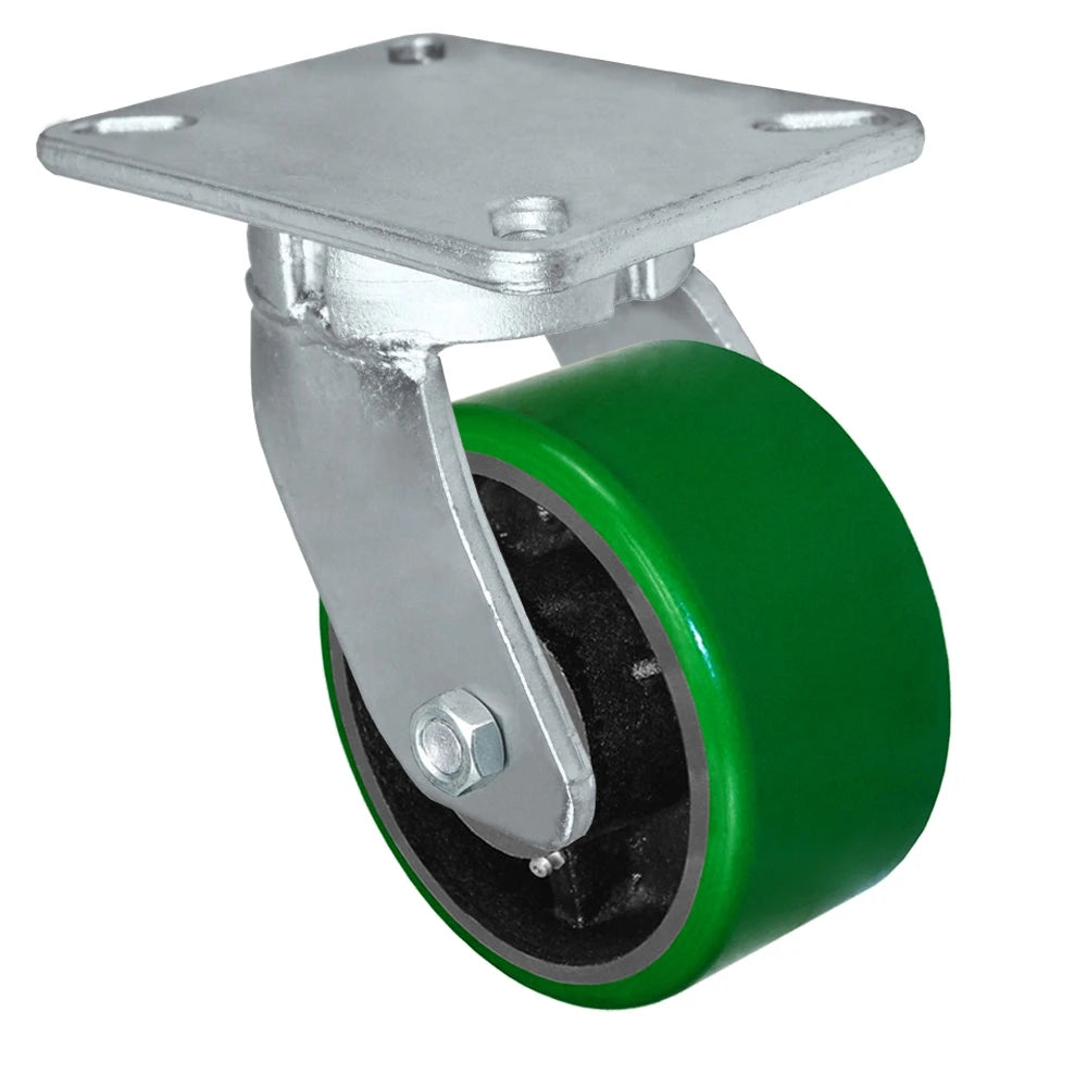 Durastar Xtreme Heavy Duty 92 Series - 6" x 3" Polyurethane on Steel Swivel Caster - 2000 lb Capacity, 5-1/4" x 7-1/4" Top Plate Durastar