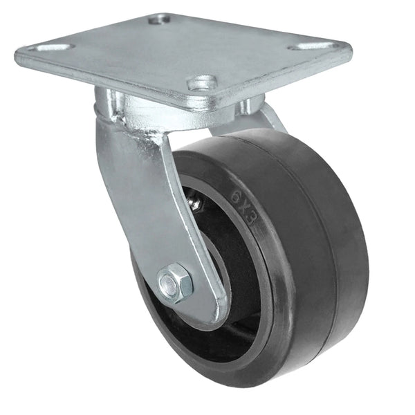 Durastar Xtreme Heavy Duty 92 Series - 6" x 3" Rubber on Steel Swivel Caster - 750 lb Capacity, 5-1/4" x 7-1/4" Top Plate Durastar