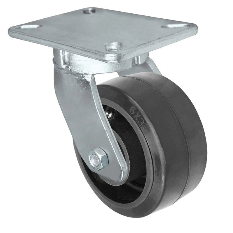 Durastar Xtreme Heavy Duty 92 Series - 6" x 3" Rubber on Steel Swivel Caster - 750 lb Capacity, 5-1/4" x 7-1/4" Top Plate Durastar