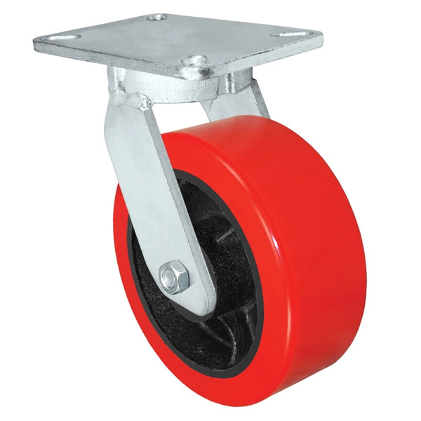 Durastar Xtreme Heavy Duty 92 Series - 8" x 3" Heavy Duty Polyurethane on Steel Swivel Caster - 3500 lb Capacity, 5-1/4" x 7-1/4" Top Plate Durastar