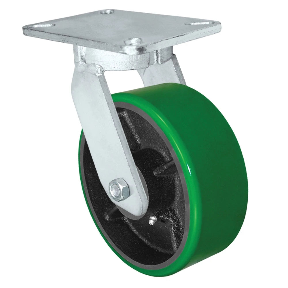 Durastar Xtreme Heavy Duty 92 Series - 8" x 3" Polyurethane on Steel Swivel Caster - 2500 lb Capacity, 5-1/4" x 7-1/4" Top Plate Durastar