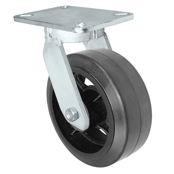 Durastar Xtreme Heavy Duty 92 Series - 8" x 3" Rubber on Steel Swivel Caster - 900 lb Capacity, 5-1/4" x 7-1/4" Top Plate Durastar