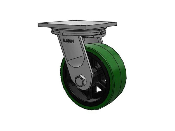 Albion Casters Super-Duty 10 x 4 Inch Polyurethane-on-Iron Wheel Caster with 8.5 x 8.5 Inch Plate - Model 95PX10709SBBL - Heavy-Duty Industrial Caster for High Load Capacity and Durability Albion-Casters