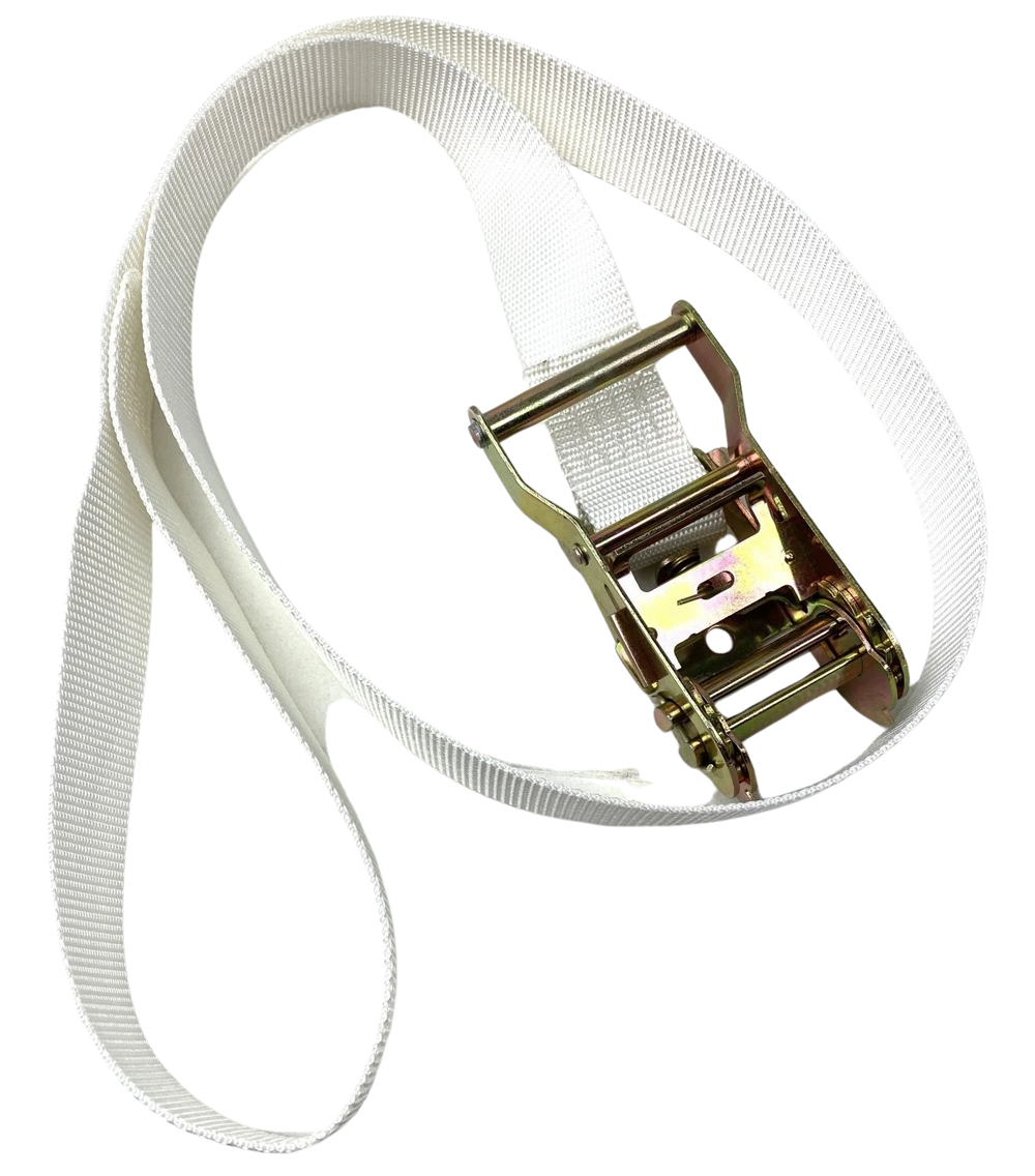 1.5" x 15' White Tent Ratchet Straps with Sewn Loops CasterHQ