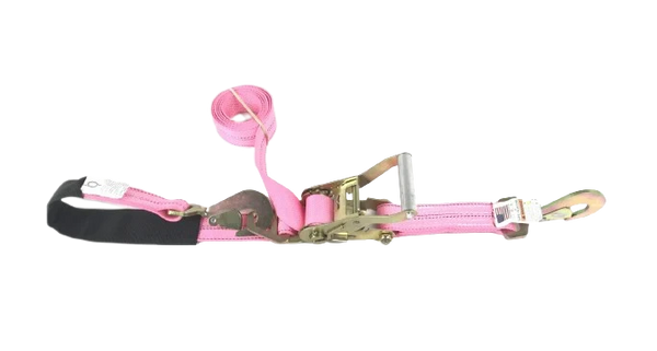 2" x 10' Ratchet Axle Strap Combo with Twisted Snap Hooks, D-Ring, Strap Adjuster - Diamond Weave Webbing, 3,333 lbs WLL CasterHQ