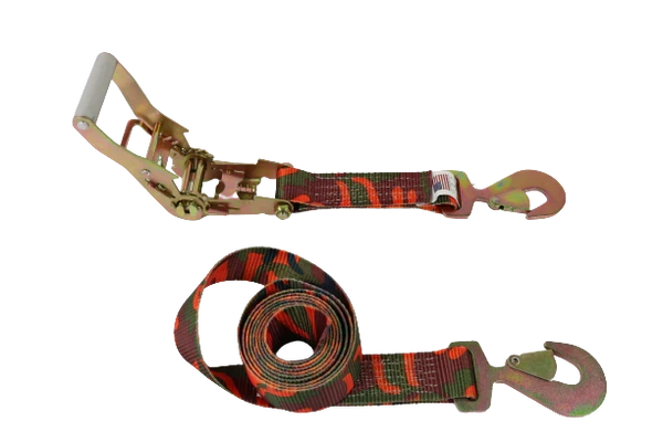 2" x 10' Camo Ratchet Strap Assembly w/ Flat Snap Hooks CasterHQ