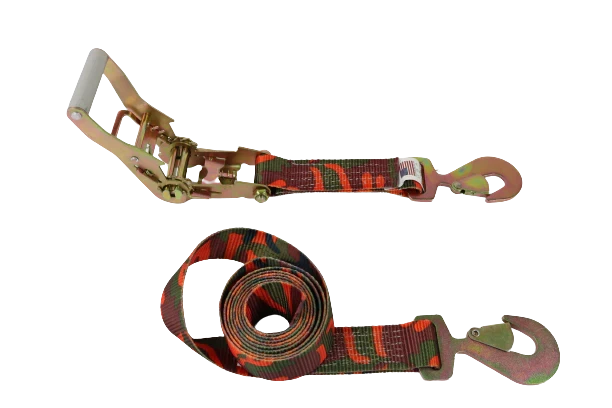 2" x 10' Camo Ratchet Strap Assembly w/ Flat Snap Hooks CasterHQ