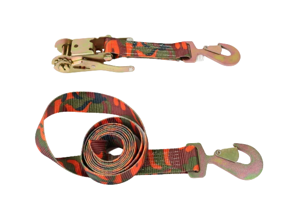 2" x 10' Camo Ratchet Strap Assembly w/ Flat Snap Hooks CasterHQ