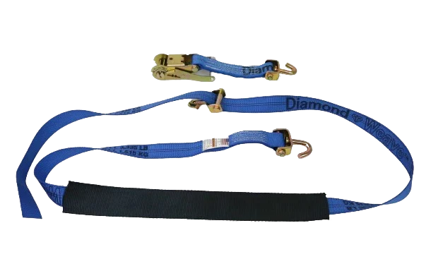 2" x 12' Ratchet Wheel Strap with Low Profile Sleeve - 3,333 lbs WLL, Blue Diamond Weave Polyester CasterHQ