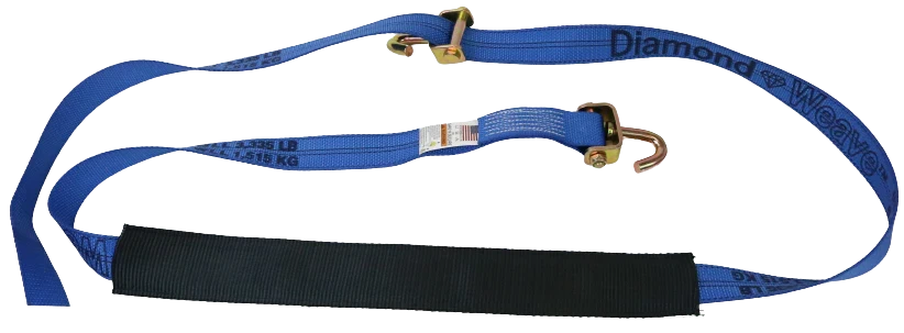 2" x 12' Ratchet Wheel Strap with Low Profile Sleeve - 3,333 lbs WLL, Blue Diamond Weave Polyester CasterHQ