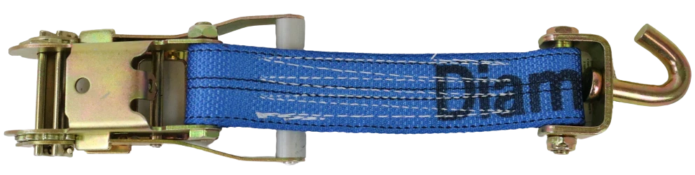 2" x 12' Ratchet Wheel Strap with Low Profile Sleeve - 3,333 lbs WLL, Blue Diamond Weave Polyester CasterHQ