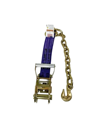 2" x 1' Ratchet Strap with Chain End & Grab Hook CasterHQ