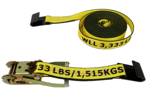 3333 lb Ratchet Strap 2" x 30' Big Yellow Polyester Flat Hooks