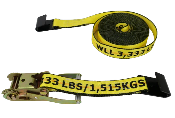 2" x 30' Ratchet Strap with Flat Hooks, 3333 lbs Load Capacity - Big Yellow High Visibility Durable Polyester CasterHQ