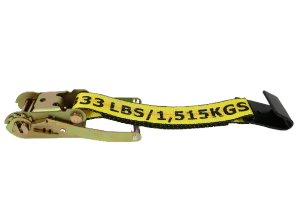 2" x 30' Ratchet Strap with Flat Hooks, 3333 lbs Load Capacity - Big Yellow High Visibility Durable Polyester CasterHQ
