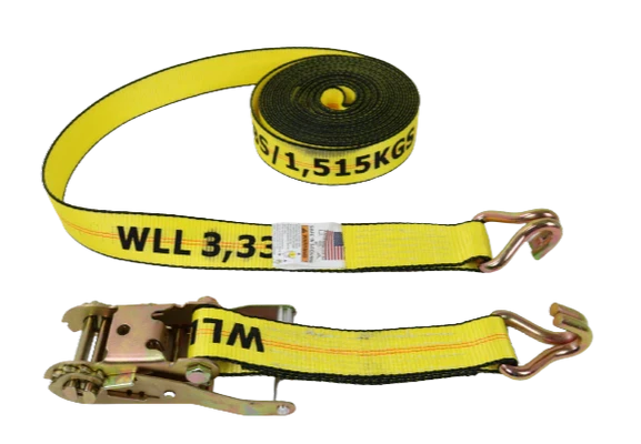 Heavy-Duty Ratchet Strap 2" x 30' with Wire Hooks, Big Yellow - 3,333 lbs Load Capacity, Model A-2X30BIGY-RWH - Durable & Reliable CasterHQ