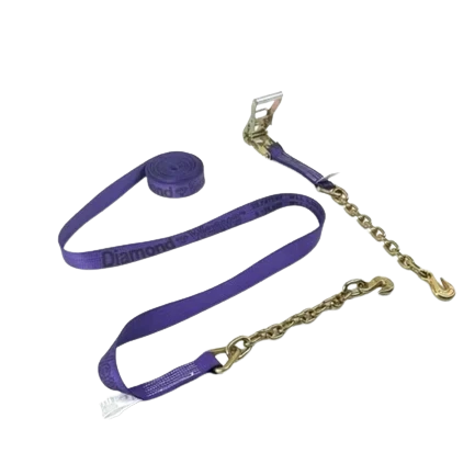 Heavy-Duty Ratchet Strap 2" x 30' - Chain Ends & Grab Hooks Model A-2X30RCE-DW | Secure & Durable Cargo Tying CasterHQ