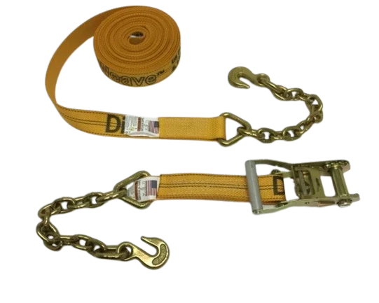 Heavy-Duty Ratchet Strap 2" x 30' - Chain Ends & Grab Hooks Model A-2X30RCE-DW | Secure & Durable Cargo Tying CasterHQ