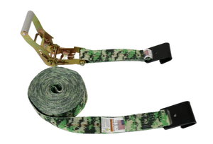 Green Camo Ratchet Strap 2" x 30' with Flat Hooks - Heavy-Duty 3,333 lbs Load Capacity - Secure & Durable Cargo Tie-Down CasterHQ